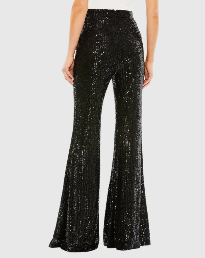 Pants Mac Duggal Women Sequin Flare Evening Pants 8211 FINAL SALE Black