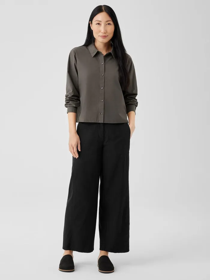 Pants Shorts and Jumpsuits Women Eileen Fisher Cotton Hemp Stretch WideLeg Pant Black
