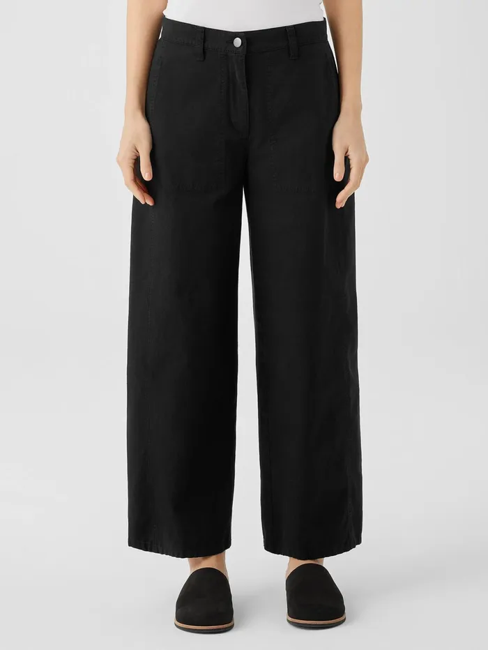 Pants Shorts and Jumpsuits Women Eileen Fisher Cotton Hemp Stretch WideLeg Pant Black