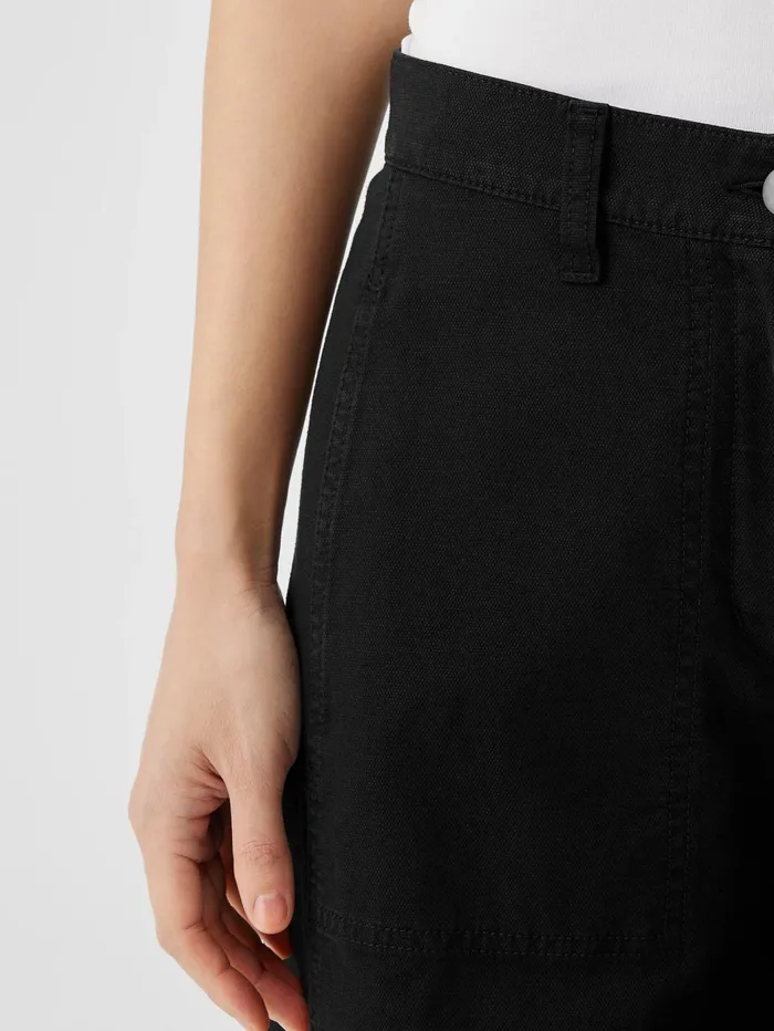 Pants Shorts and Jumpsuits Women Eileen Fisher Cotton Hemp Stretch WideLeg Pant Black
