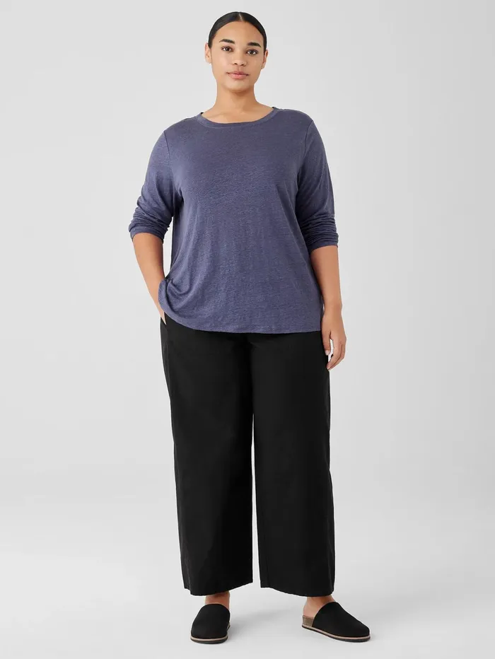Pants Shorts and Jumpsuits Women Eileen Fisher Cotton Hemp Stretch WideLeg Pant Black