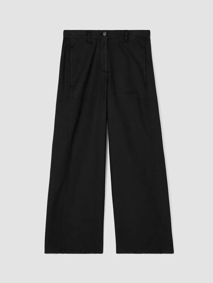 Pants Shorts and Jumpsuits Women Eileen Fisher Cotton Hemp Stretch WideLeg Pant Black
