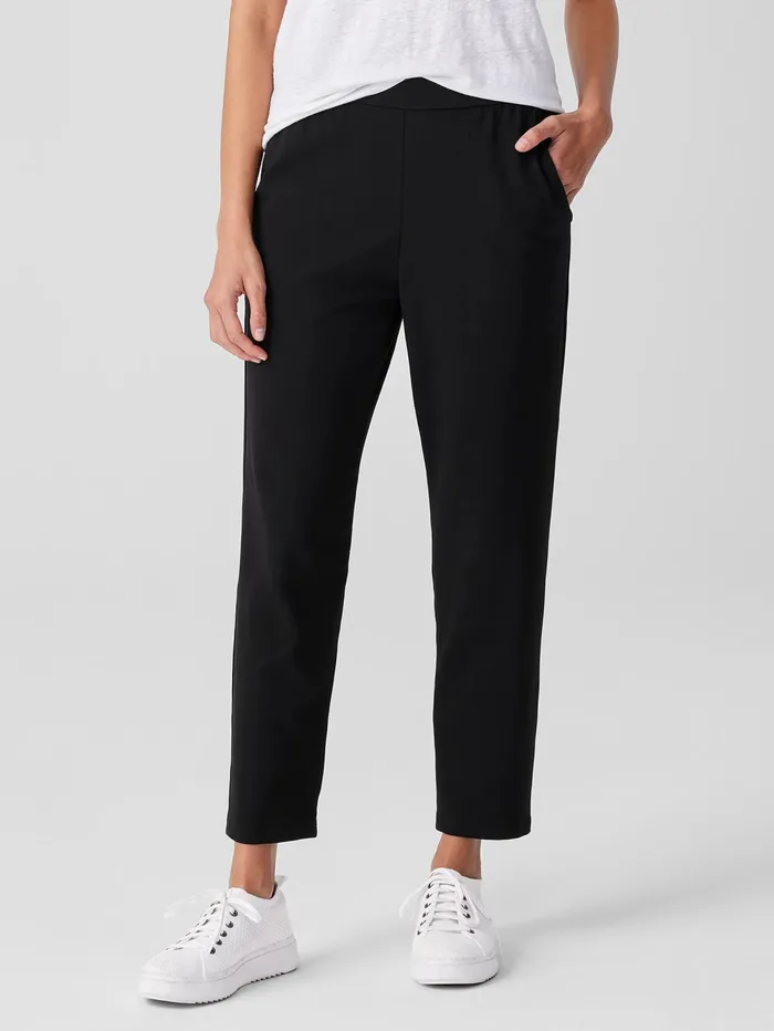 Pants Shorts and Jumpsuits Women Eileen Fisher Pima Cotton Stretch Jersey Tapered Pant Black