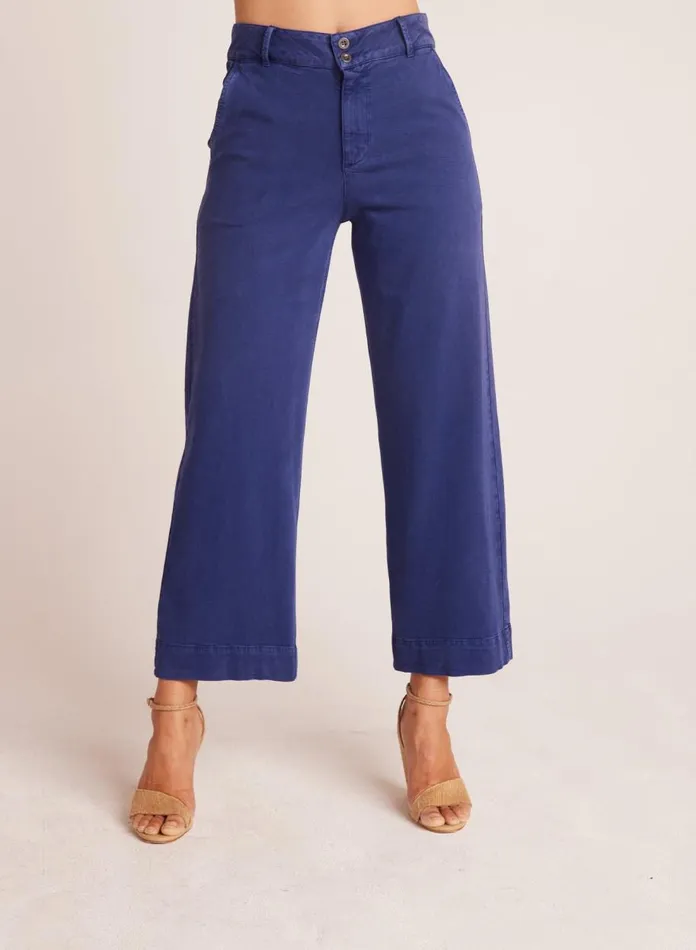 Pants Women Bella Dahl Saige Wide Leg Crop 8211 Tropical Navy