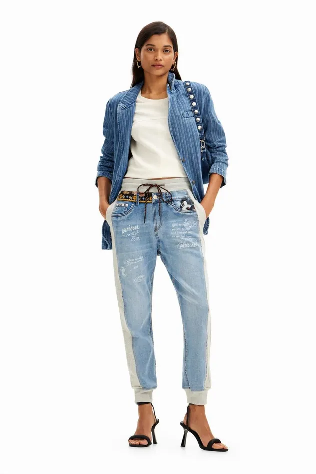 Pants Women Desigual Disneys Mickey Mouse Jogger Jeans Blue