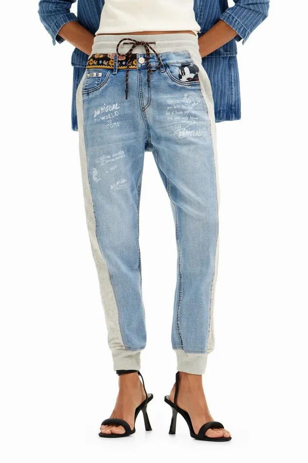 Pants Women Desigual Disneys Mickey Mouse Jogger Jeans Blue