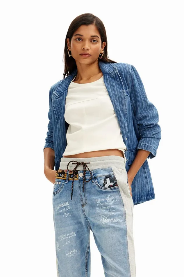 Pants Women Desigual Disneys Mickey Mouse Jogger Jeans Blue