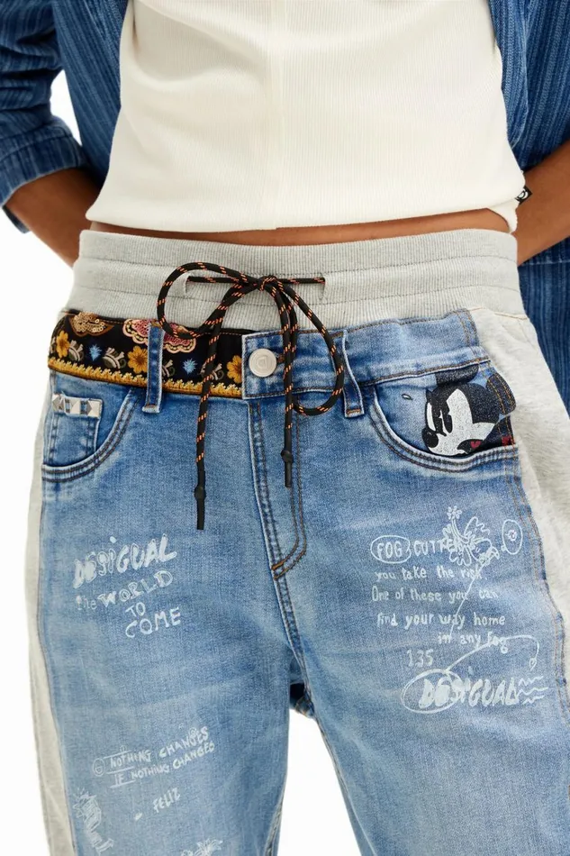 Pants Women Desigual Disneys Mickey Mouse Jogger Jeans Blue