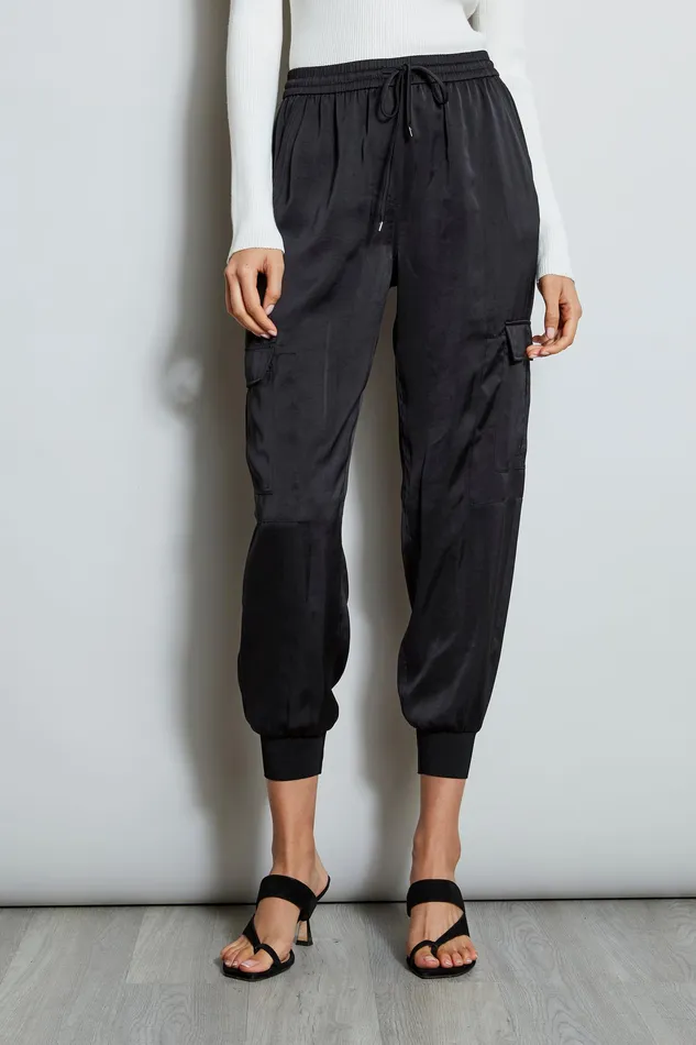 Pants Women Elie Tahari Satin Cargo Pant BLACK