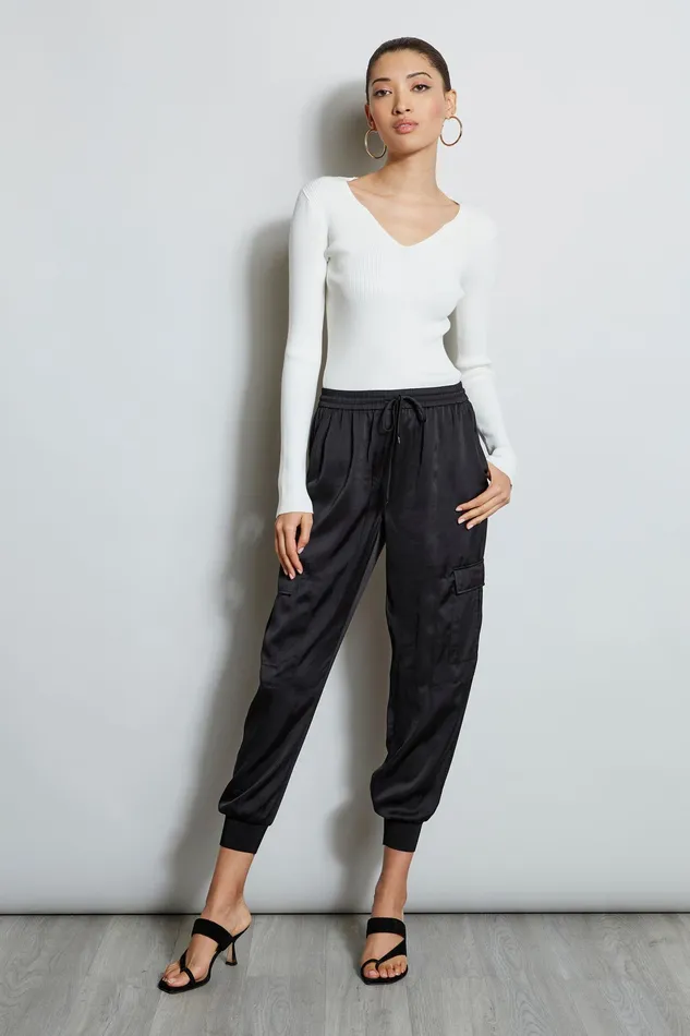 Pants Women Elie Tahari Satin Cargo Pant BLACK