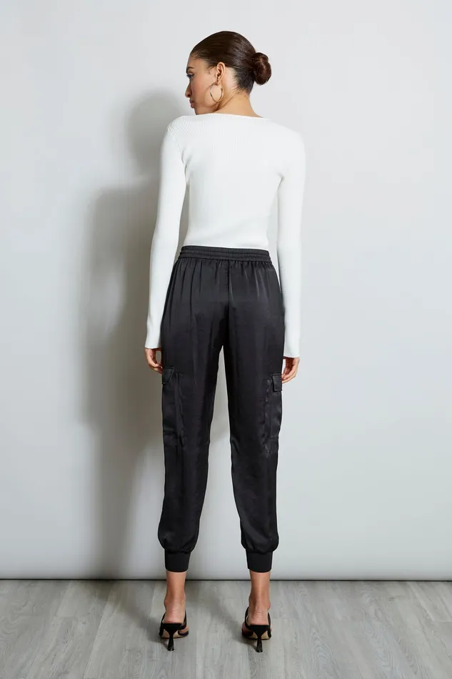 Pants Women Elie Tahari Satin Cargo Pant BLACK