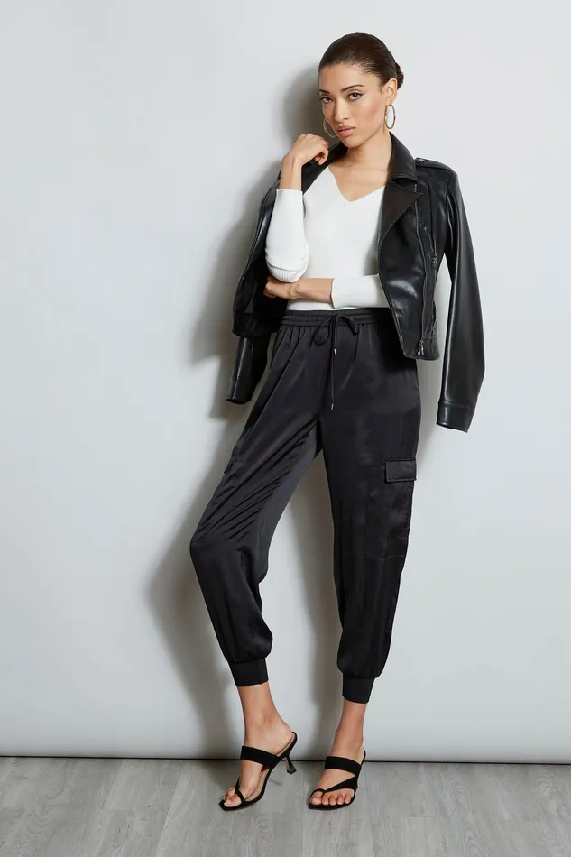Pants Women Elie Tahari Satin Cargo Pant BLACK