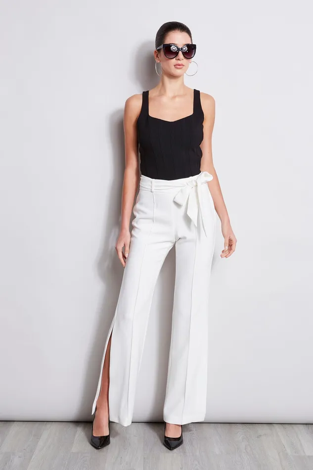 Pants Women Elie Tahari Side Slit Sash Pant FOAM