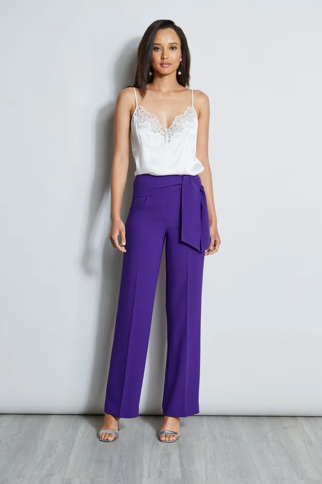 Pants Women Elie Tahari Wide Leg Sash Pant PLUM
