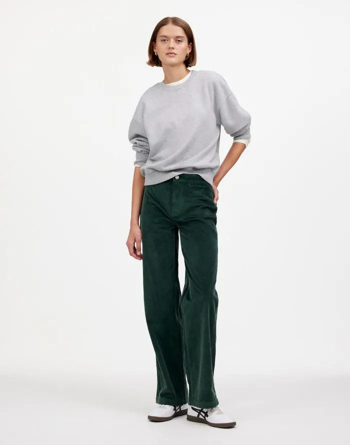 Pants Women Madewell The Emmett WideLeg Pant In Corduroy Welt Pocket Edition Luxury Forest