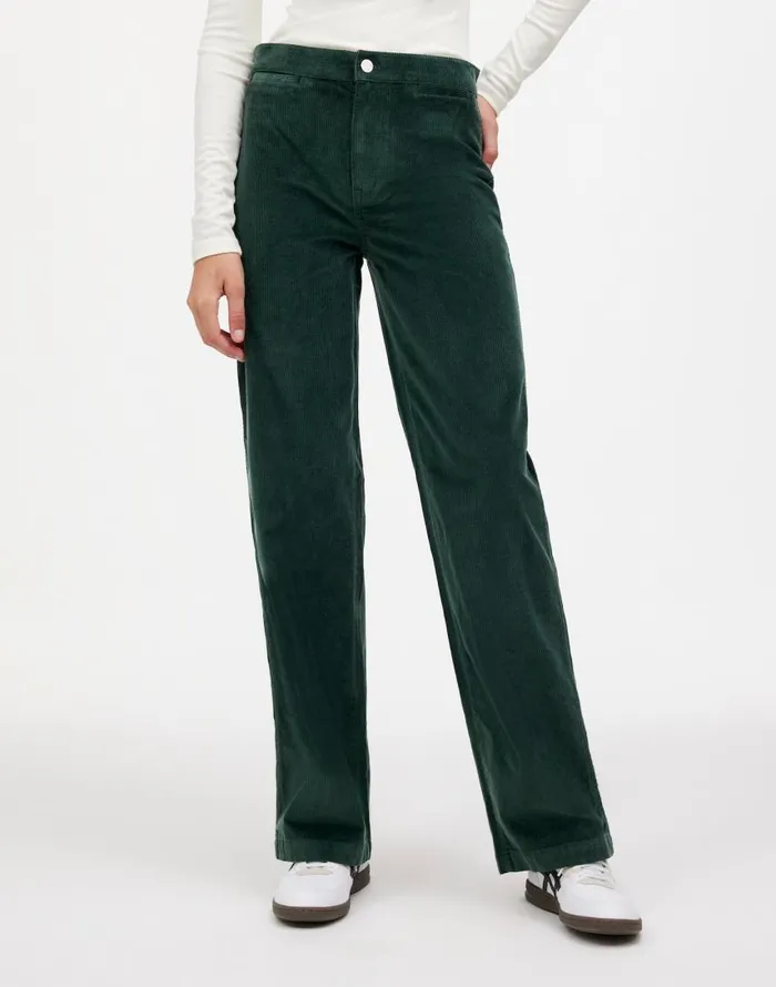 Pants Women Madewell The Emmett WideLeg Pant In Corduroy Welt Pocket Edition Luxury Forest