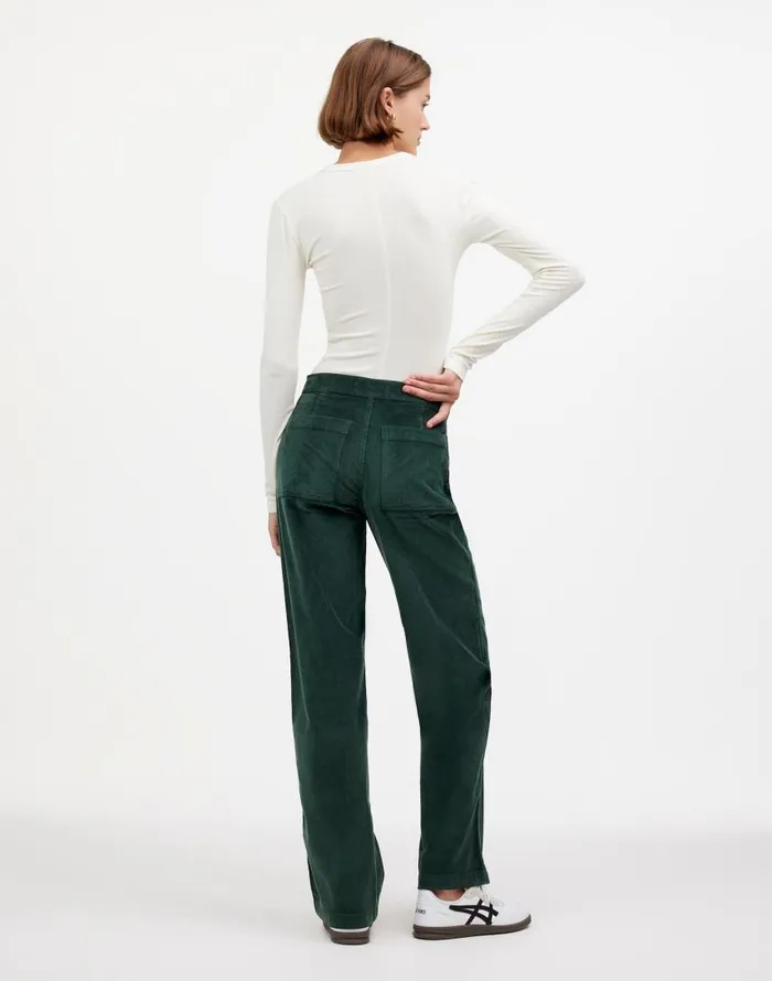 Pants Women Madewell The Emmett WideLeg Pant In Corduroy Welt Pocket Edition Luxury Forest