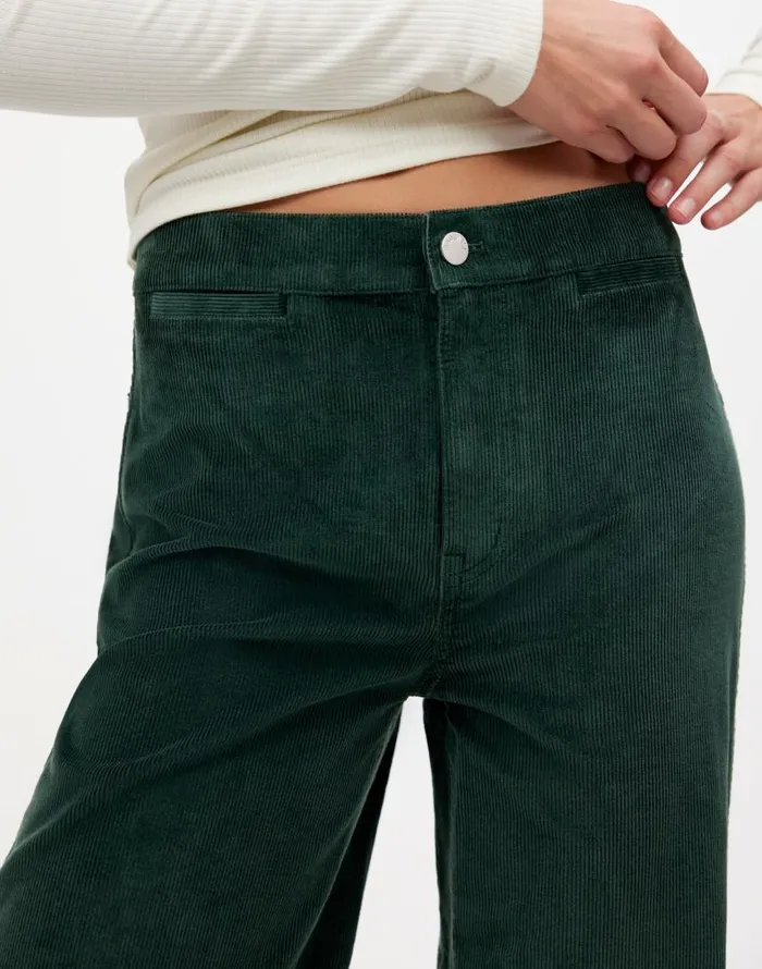 Pants Women Madewell The Emmett WideLeg Pant In Corduroy Welt Pocket Edition Luxury Forest
