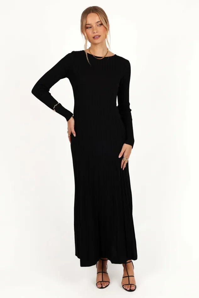 Petal and Pup Alison Long Sleeve Maxi Dress Black Women Sweater Dresses