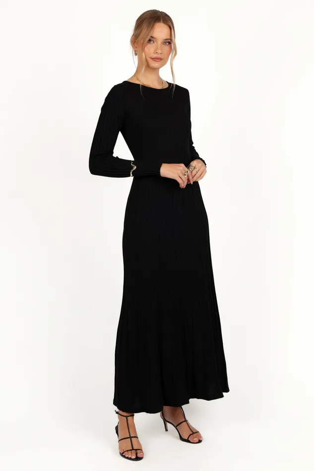 Petal and Pup Alison Long Sleeve Maxi Dress Black Women Sweater Dresses