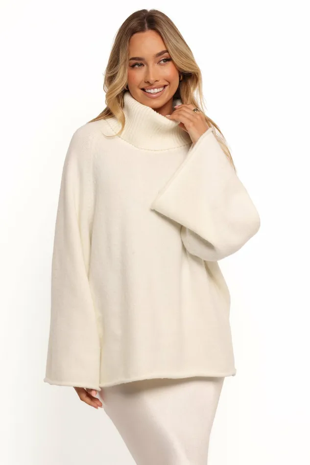 Petal and Pup Bindy Cowlneck Knit Sweater White Women Sweaters