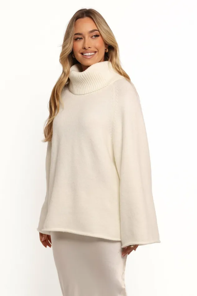 Petal and Pup Bindy Cowlneck Knit Sweater White Women Sweaters