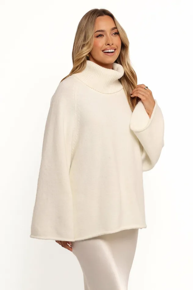 Petal and Pup Bindy Cowlneck Knit Sweater White Women Sweaters