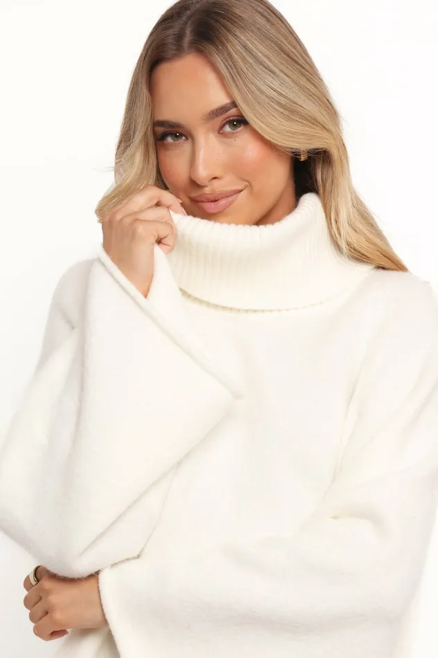 Petal and Pup Bindy Cowlneck Knit Sweater White Women Sweaters