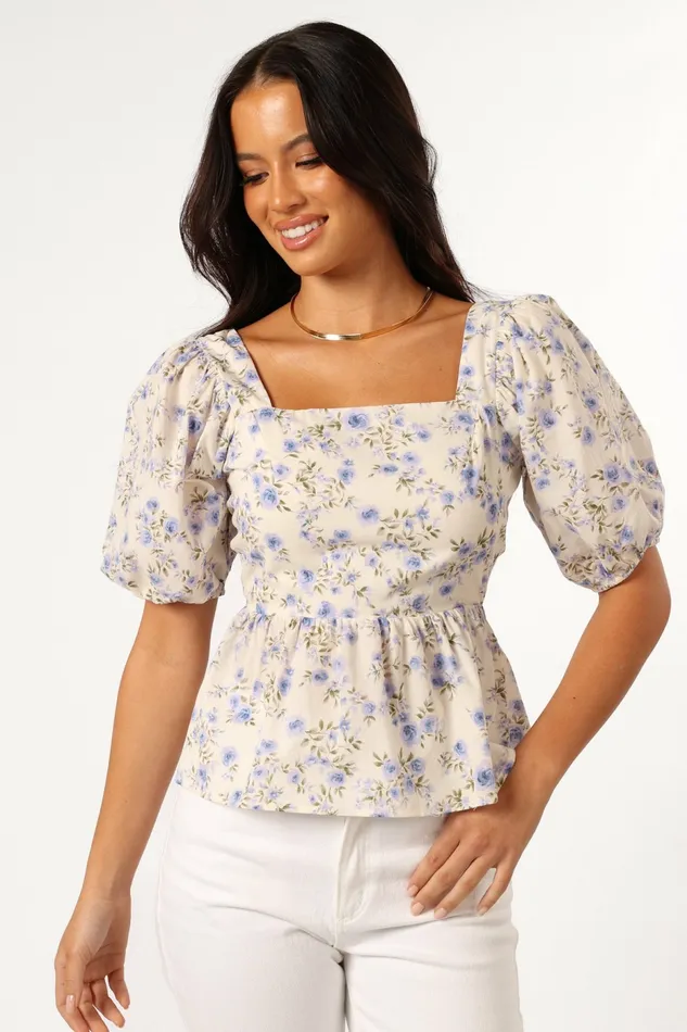 Petal and Pup Celia Top Ivory Blue Women Tops