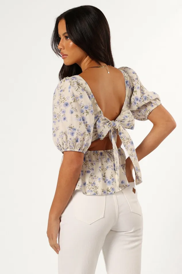 Petal and Pup Celia Top Ivory Blue Women Tops