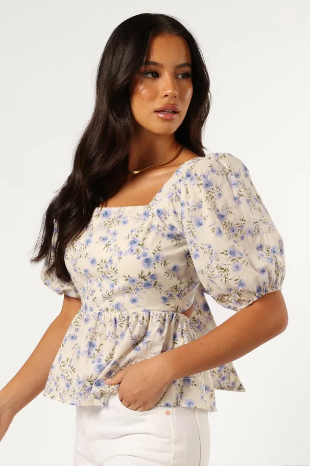 Petal and Pup Celia Top Ivory Blue Women Tops