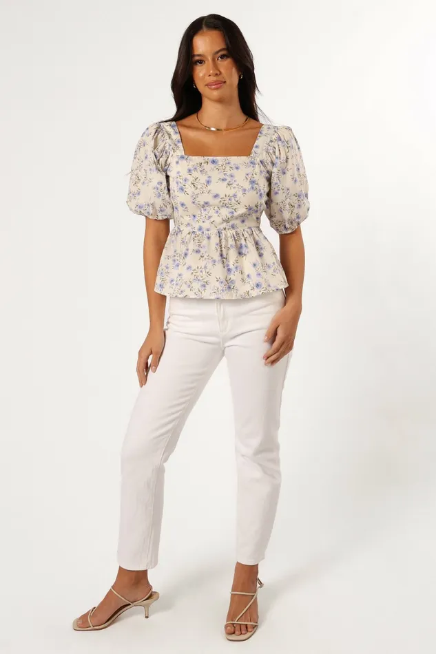 Petal and Pup Celia Top Ivory Blue Women Tops