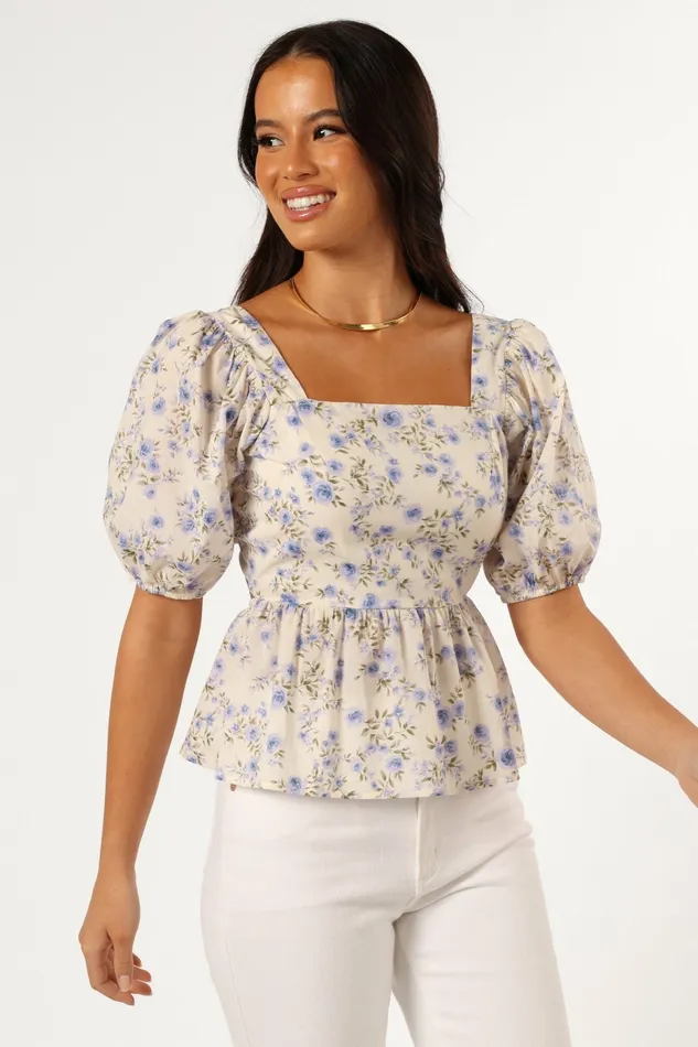 Petal and Pup Celia Top Ivory Blue Women Tops