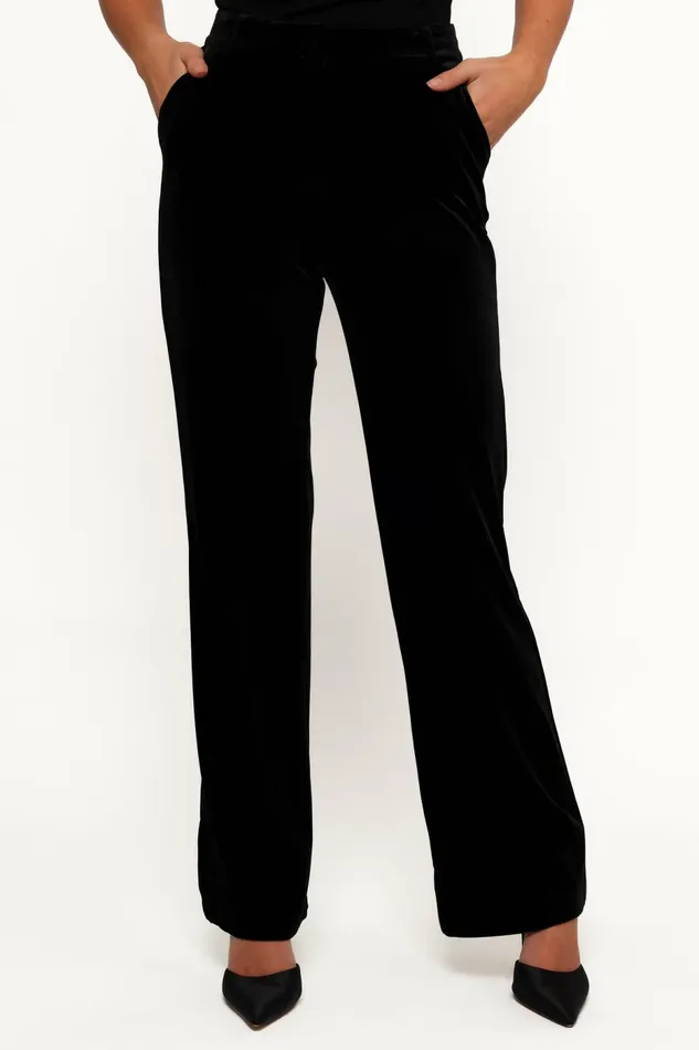 Petal and Pup Darla Velvet Wide Leg Pants Black Women Pants