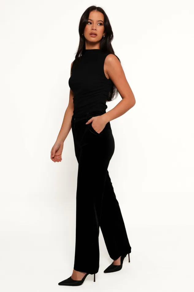 Petal and Pup Darla Velvet Wide Leg Pants Black Women Pants