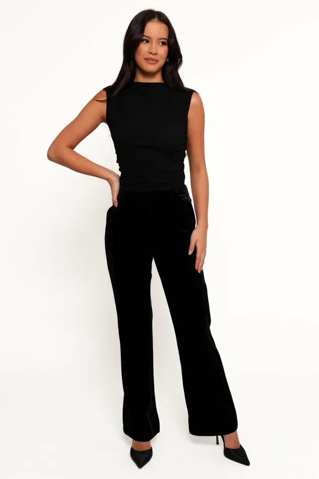 Petal and Pup Darla Velvet Wide Leg Pants Black Women Pants