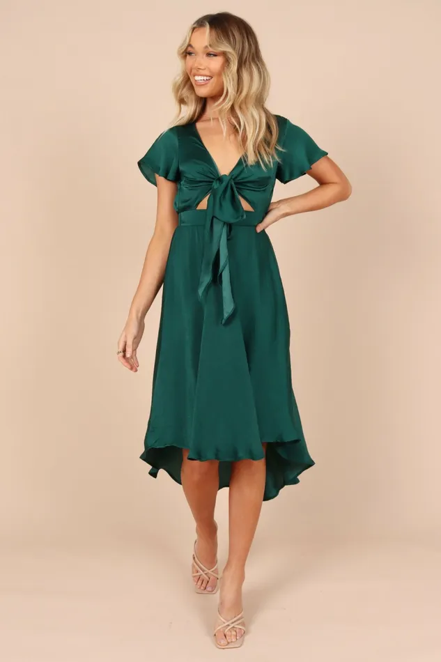 Petal and Pup Dresses Women Amanda Hi Lo Tie Front Dress Emerald