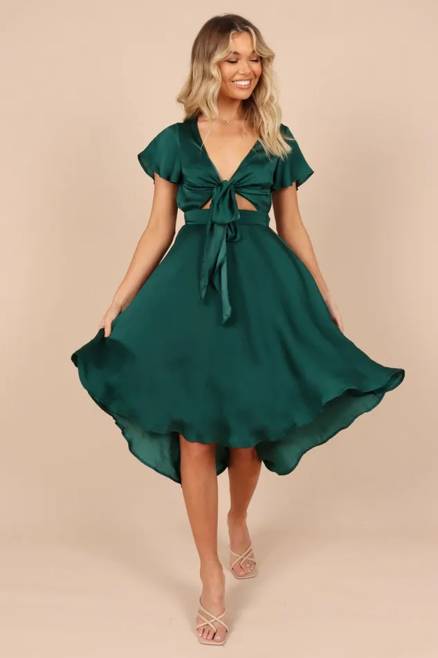 Petal and Pup Dresses Women Amanda Hi Lo Tie Front Dress Emerald