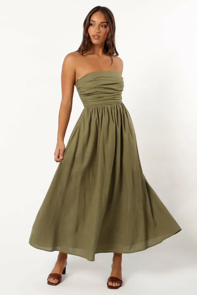 Petal and Pup Dresses Women Kayt Strapless Dress Olive Green