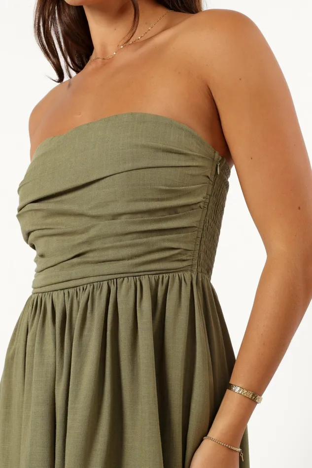 Petal and Pup Dresses Women Kayt Strapless Dress Olive Green