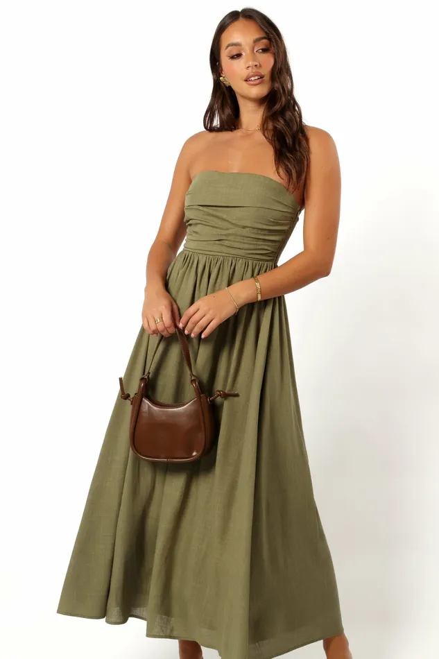 Petal and Pup Dresses Women Kayt Strapless Dress Olive Green