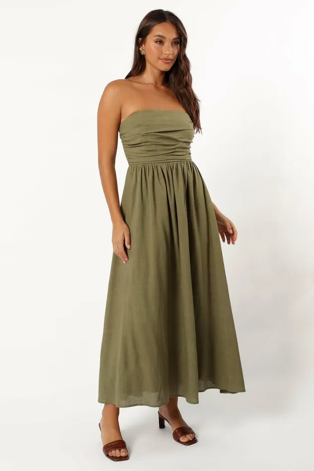 Petal and Pup Dresses Women Kayt Strapless Dress Olive Green
