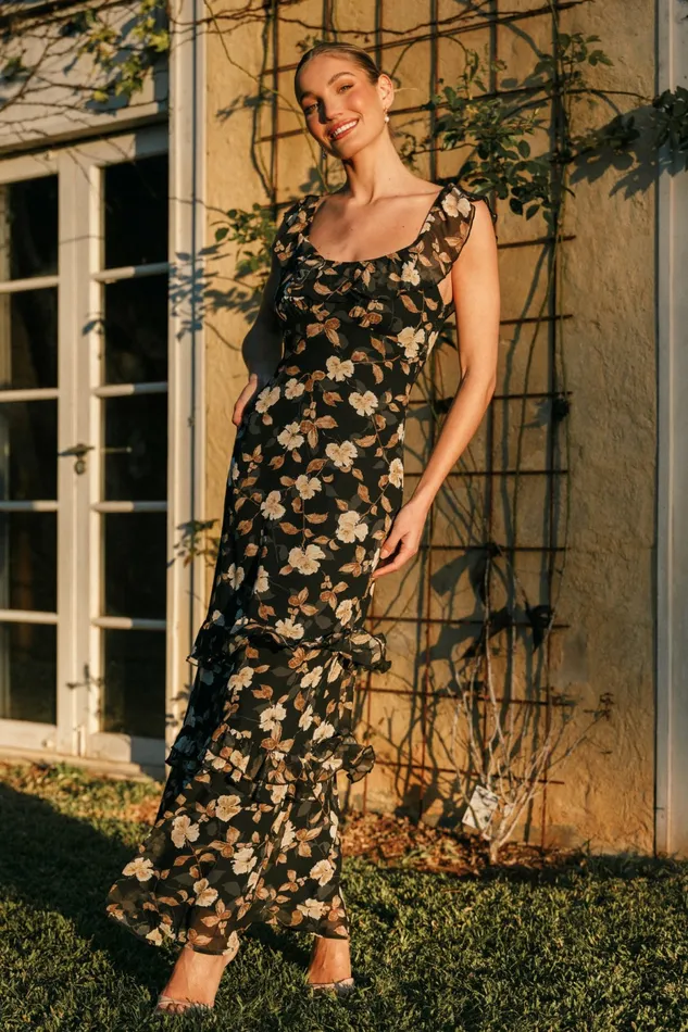 Petal and Pup Event Dresses Women Irelynn Maxi Dress Black Floral