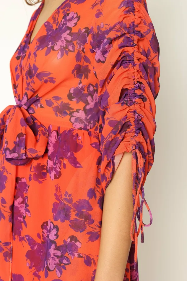 Petal and Pup Hallie Midi Floral Dress Red Wine Women Long Sleeve Dresses