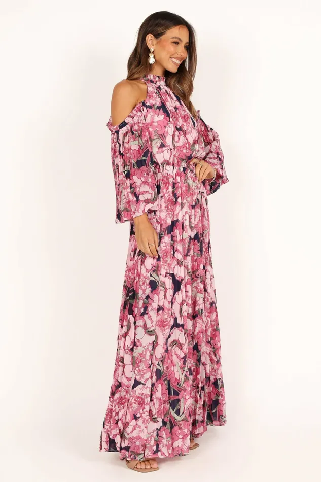 Petal and Pup Hilary Pleated Maxi Dress Pink Floral Women Winter Dresses