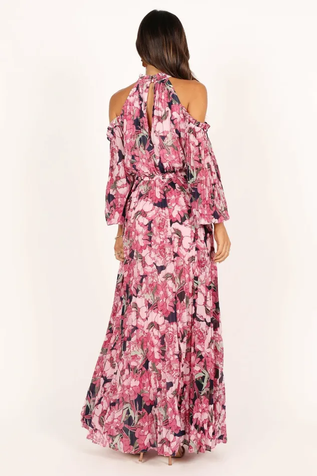 Petal and Pup Hilary Pleated Maxi Dress Pink Floral Women Winter Dresses