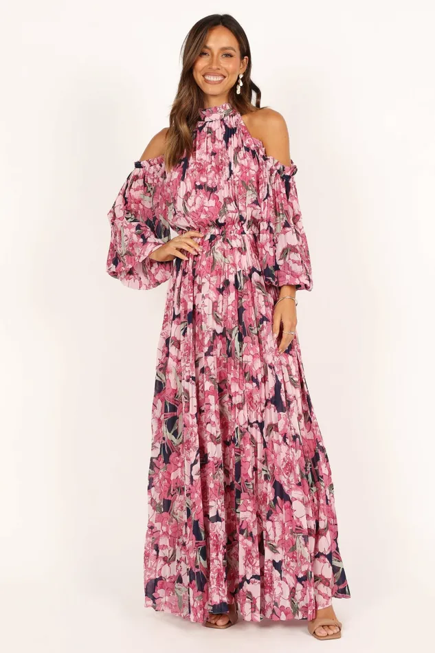 Petal and Pup Hilary Pleated Maxi Dress Pink Floral Women Winter Dresses