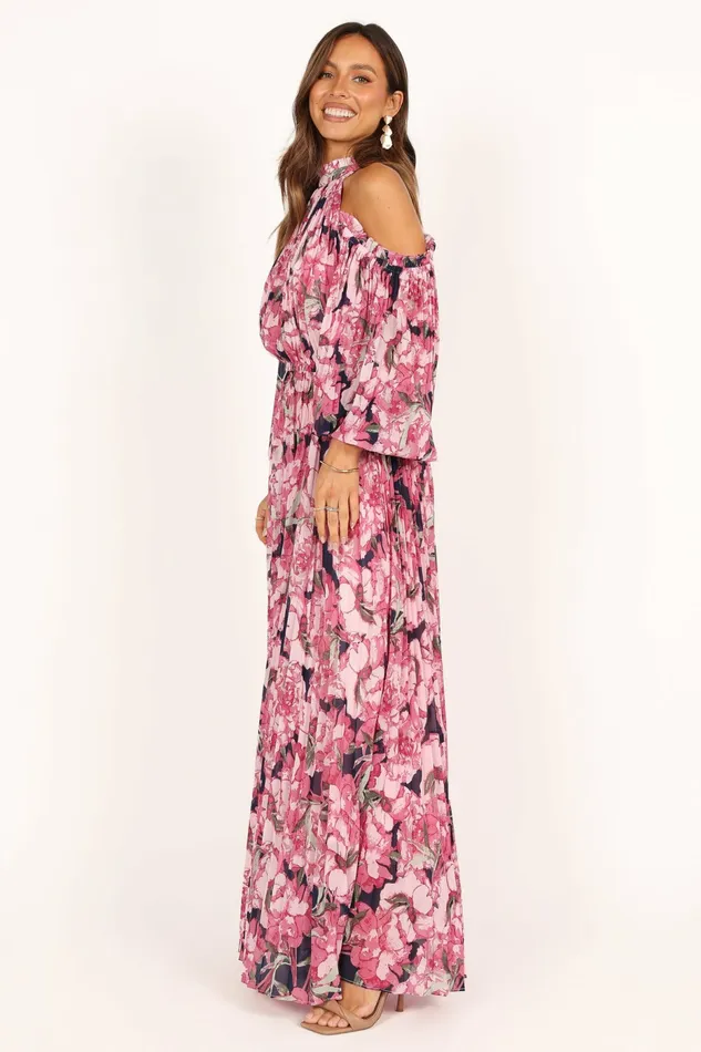Petal and Pup Hilary Pleated Maxi Dress Pink Floral Women Winter Dresses