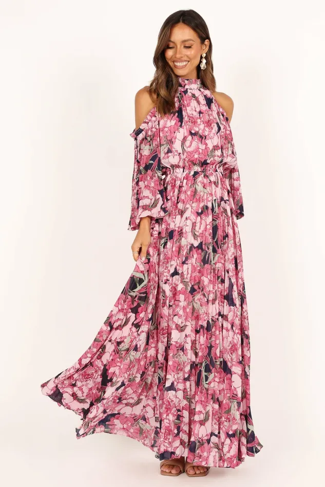Petal and Pup Hilary Pleated Maxi Dress Pink Floral Women Winter Dresses