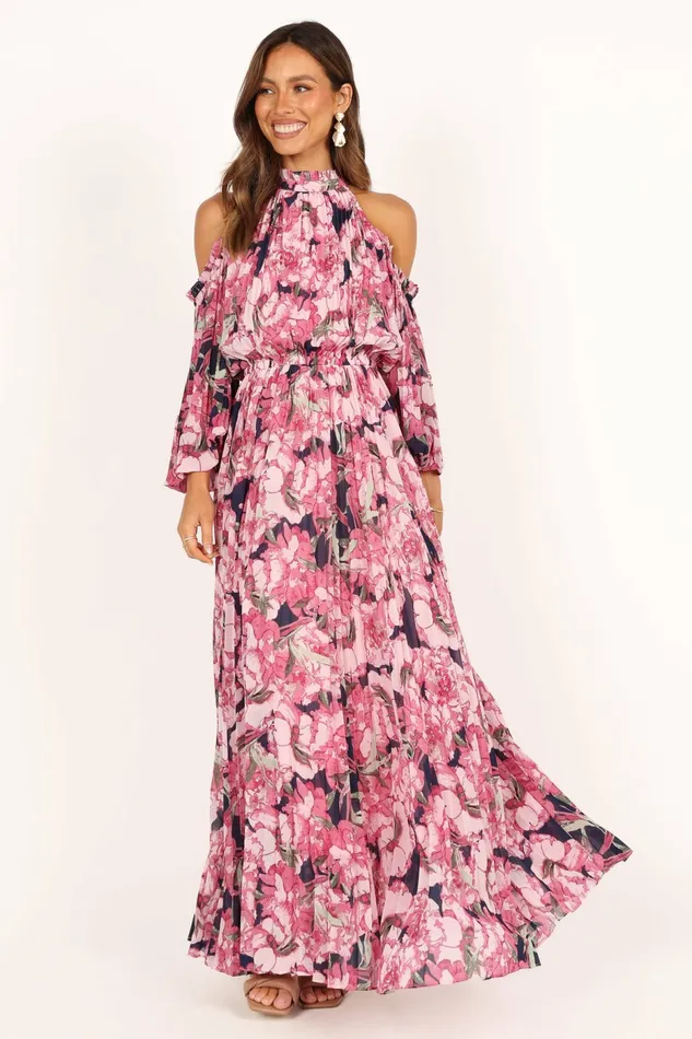 Petal and Pup Hilary Pleated Maxi Dress Pink Floral Women Winter Dresses